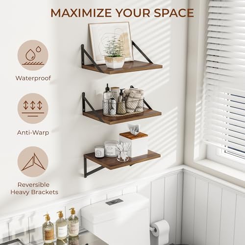 Heimlove 16W x 12D Deep Floating Shelves Set of 3 Walnut - Image 4