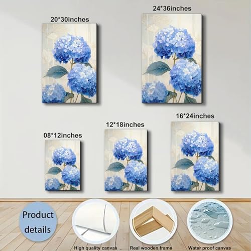 ZERILYN Ship Next Day Blue Hydrangea Wall Art Floral Canvas Prints Flower - Image 6