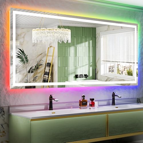 84x40 LED Bathroom Mirror with Lights, RGB Backlit Lighted Mirror by YEELAIT