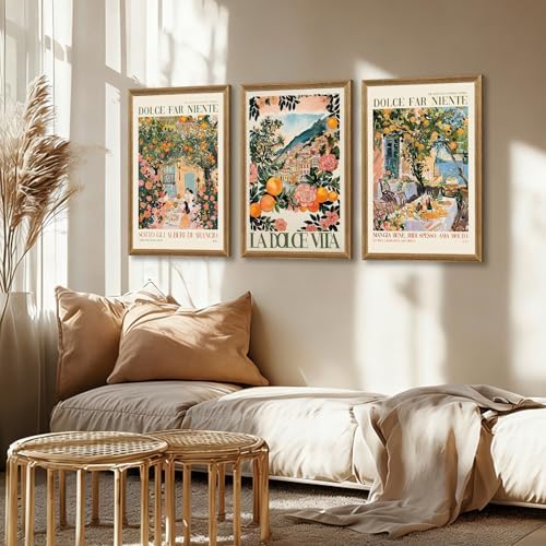 SYWENNOI Triptych Dolce Far Niente Framed Cnavas Wall Art 20x30 inches x3 - Image 5