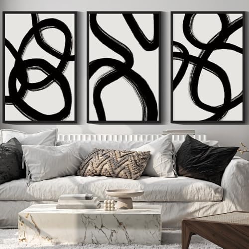 Drsoum Large 24x36in Black and Gray Abstract Framed Wall Art Decor Duotone by Drsoum