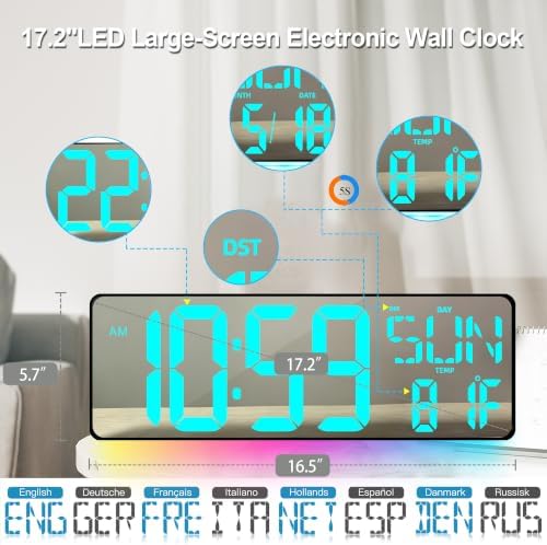 TXL 17.2-Inch Large Mirror Digital Wall Clock - Image 2