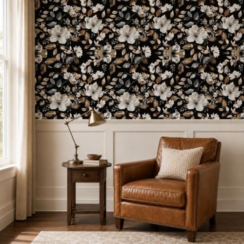 Vintage Dark Floral Peel and Stick Wallpaper 17.7" x 70.8" - Image 3