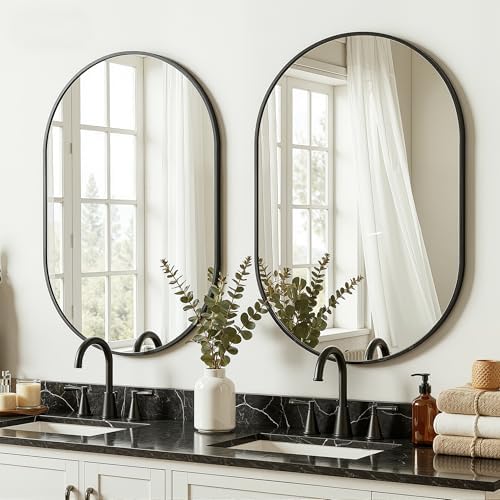Black Oval Bathroom Mirror for Over Sink, 2 Pack 24"x36" Wall Mirror by LawadaMirror