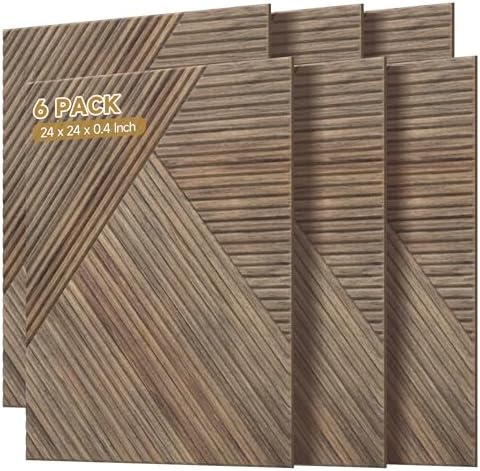 Acoustic Panels, 6 Pack, 23.6" x 23.6" Sound Panels, Natural Walnut by AUTORIFIC