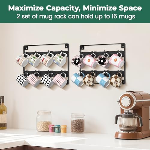 EsLuker.ly Mug Holder Hanger Cup Display Rack Wall Mounted, 2 Pack Black - Image 5