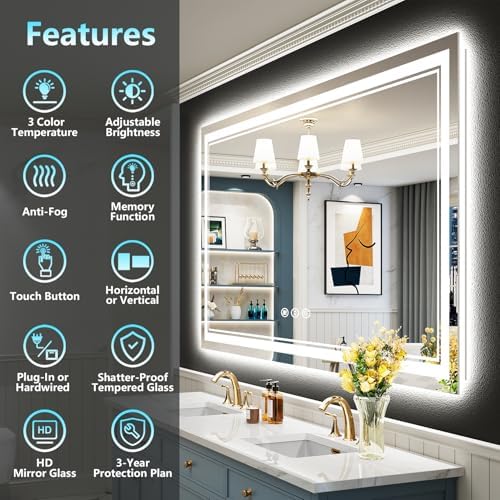 50x40 LED Bathroom Mirror, Backlit & Front Lit Lighted Mirror - Image 2