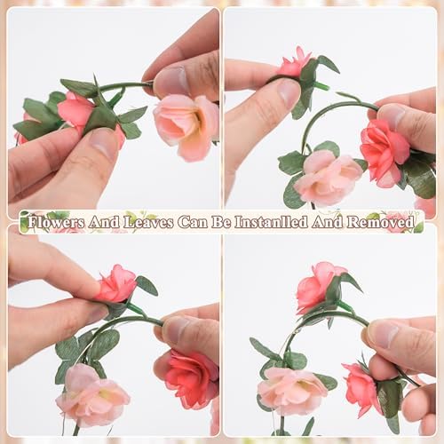 JMEXSUSS Rose Pink Flower Lights, 48 LED 15.75 FT, Warm White - Image 5