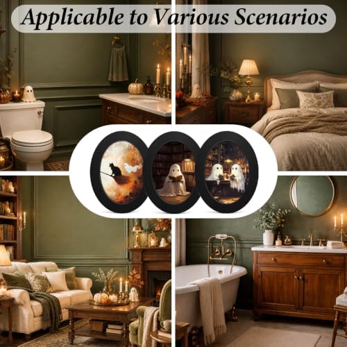 3Pcs Spooky Ghost Halloween Oval Wall Art Framed Black Cat Reading Decor - Image 6