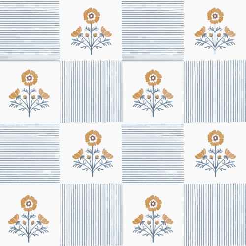 Guvana Blue Floral Peel and Stick Wallpaper Boho Contact Paper Vintage Floral by Guvana