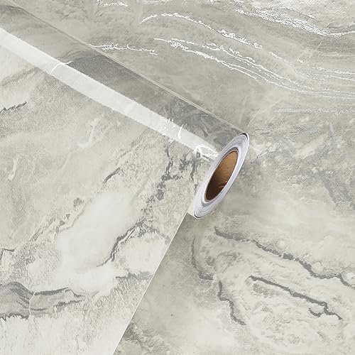 Shiny Silver/Beige Marble Contact Paper Peel and Stick Countertops Waterproof - Image 7