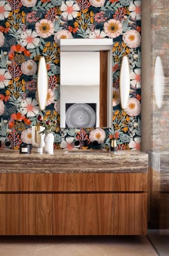 HAOKHOME Navy Pink Floral Peel and Stick Wallpaper Boho Contact Paper Decor - Image 5