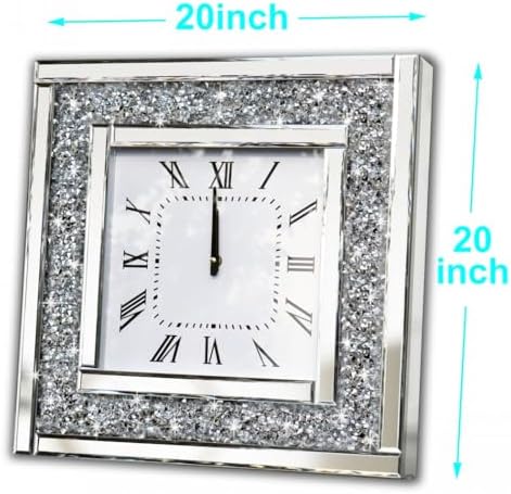 DMDFIRST Silver Square Mirror Clock 20x20inches Crystal Sparkle Twinkle Bling - Image 7