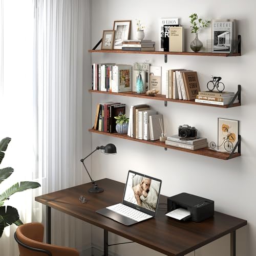 Heimlove 48 Inch Large Wall Bookshelves Set of 3, Wall Mounted Bookshelves - Image 5