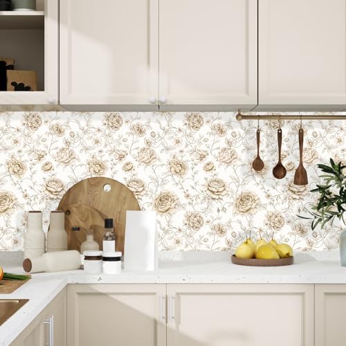 ILHIIOR Beige/White Floral Peel and Stick Wallpaper Boho 17.5 x118 Inches - Image 3