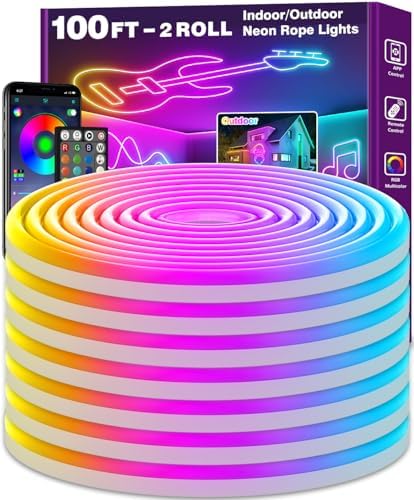 100Ft Neon Rope Lights, Flexible Led Rope Lights Control by LETIANPAI