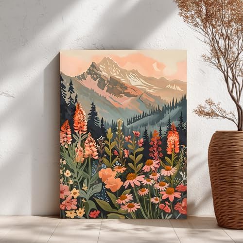 IAFWZX Wrapped Canvas Boho Mountain Wildflower Wall Art Set of 3, 12x16 in - Image 6