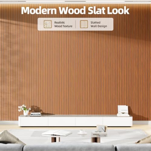 Peel and Stick Wood Slat Wall Panel 3D PVC Faux Walnut Wood Grain Wallpaper - Image 2