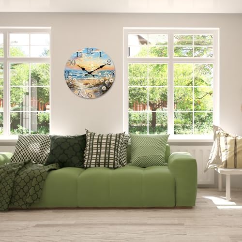 Large Coastal Flower Wall Clock 20 Inch Silent - Image 7