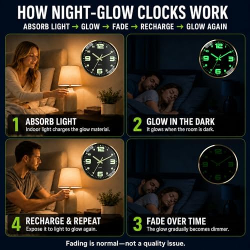 9.8-inch wall clock with metal frame, illuminated and silent - Image 6