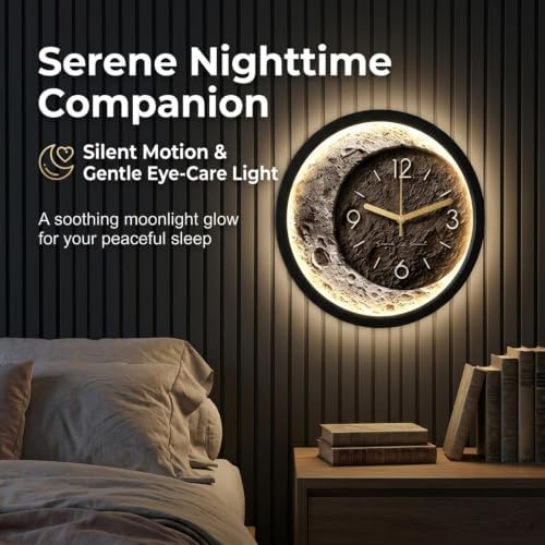 Modern 3D LED Sandstone Wall Clock, Moon Sculpture Wall Decor - Image 4