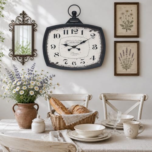 Large Farmhouse Wall Clock, Vintage Metal Rectangle Silent Battery Operated - Image 4