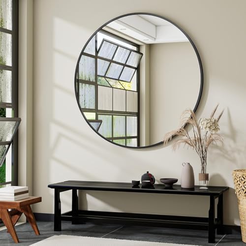VooBang Large Black Round Bathroom Mirror 48" by VooBang