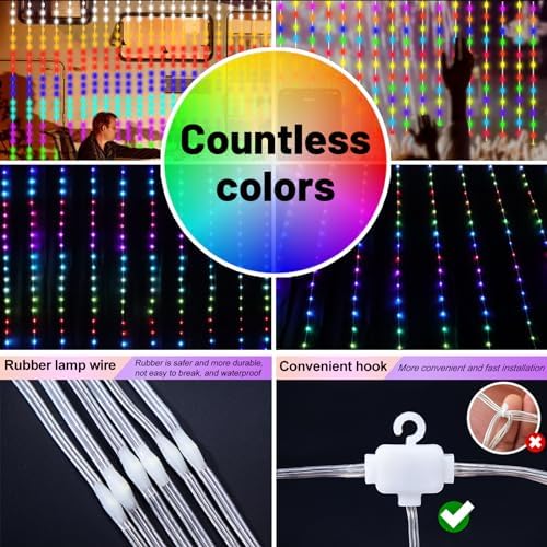 HXWEIYE 300LED Fairy Curtain Lights, 9.8x9.8Ft USB, 8 Modes & Timer - Image 2