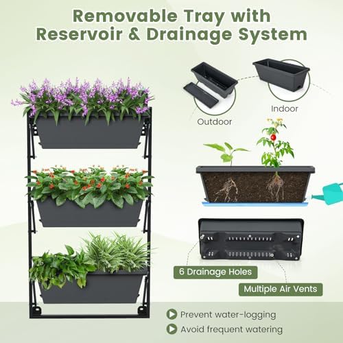 GIANTEX 3-Tier Vertical Railing Planter, Adjustable Hanging Planter Boxes - Image 5