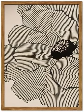 Framed Boho Floral Canvas Wall Art, Neutral Black Flower Pictures Wall Decor by Unknown