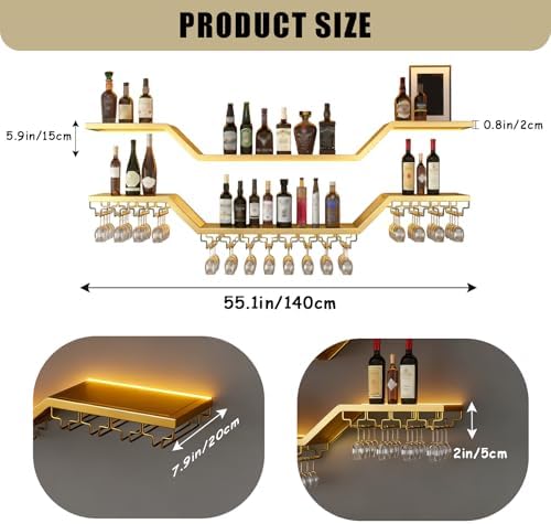 55.1"Modern LED Wine Rack Wall Mounted, 3-Tier Floating Bar Shelves - Image 2