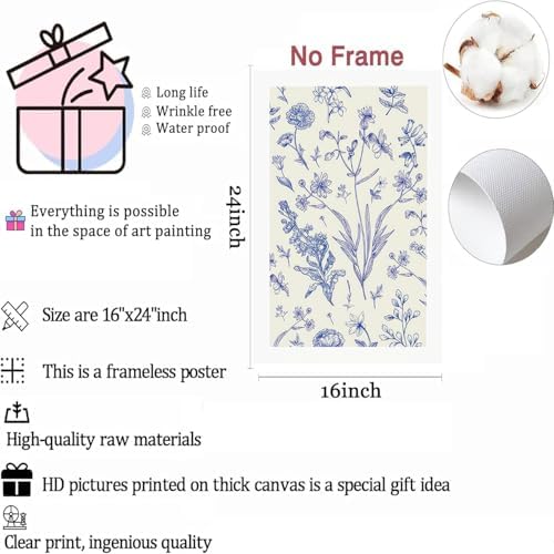 LYPHNX Blue White Chinoiserie Floral Poster Wall Art Navy Watercolor Flower - Image 6