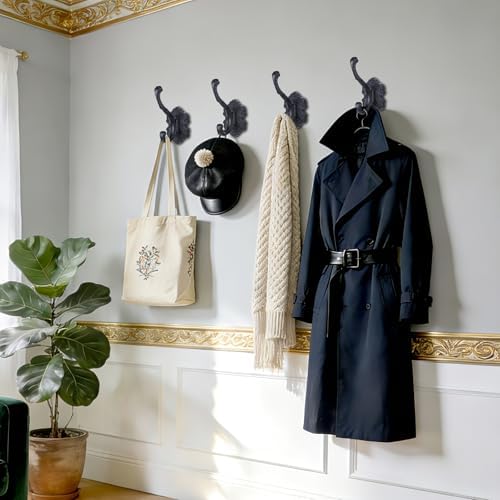 4 Pcs Black Coat Hooks Wall Mount, Matte Metal Hat Hooks - Image 6