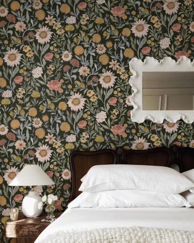 Dimoon Vintage Peel and Stick Wallpaper Boho Dark Floral Contact Paper - Image 7