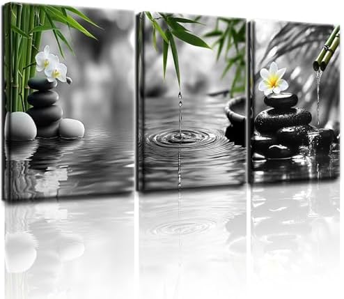 Yxbhhym Bathroom Zen wall art Black and White Green Decor Gray Canvas Pictures by CanvasWallArtHomeDecor