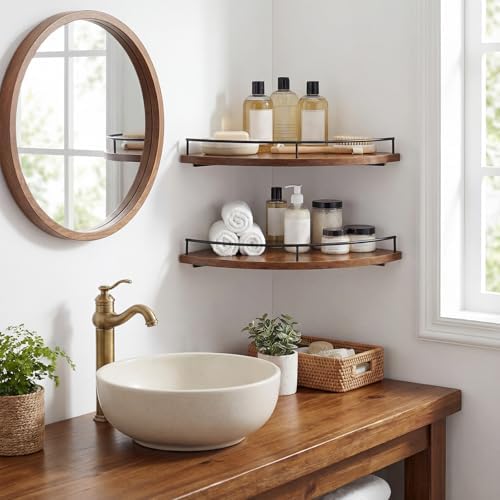 Corner Shelves Wall Mount Set of 4 Rustic Wood Corner Floating Shelves Wall - Image 5