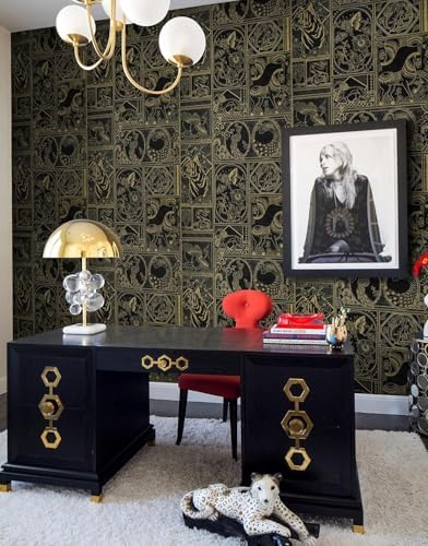Erfoni Black and Gold Wallpaper Vintage Removable Peel and Stick Wallpaper - Image 6