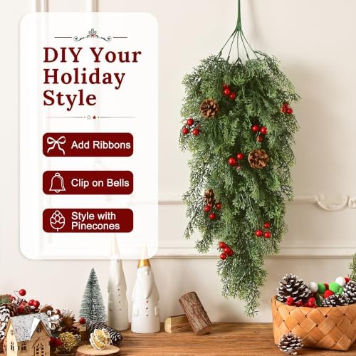 Waipfaru 4Pcs Artificial Hanging Cedar Christmas Teardrop Swag - Image 3