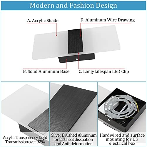 Lightess Modern Wall Sconce Black 12W Dimmable - Image 6