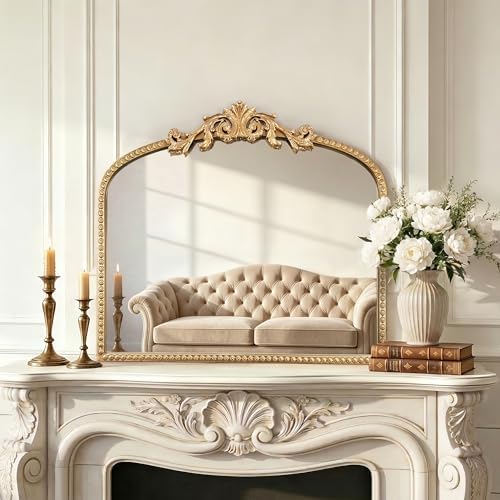 Vintage Gold Arched Wall Mirror Ornate Carved Frame Home Decor 28"x36" by MIRAVORYGoldDecorMirrors