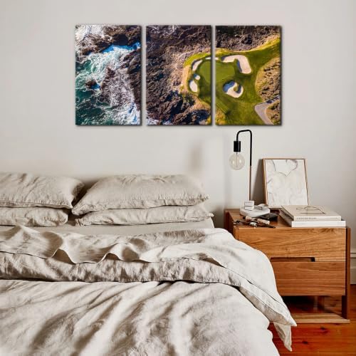 Pacimo 3 Pieces Pebble Beach Golf Course Wall Art Canvas Pictures Natural - Image 3