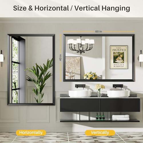 Briivue Black Metal Framed Bathroom Wall Mirror, 60x40 Inch - Image 6