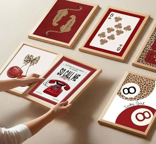 HHB 6Pcs Trendy Red Leopard Canvas Wall Art Unframed 8X10in - Image 3