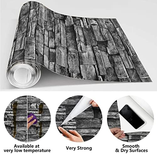 Jeweluck Grey Brick Wallpaper Stone Peel and Stick Wallpaper 17.7”×393.7” - Image 5