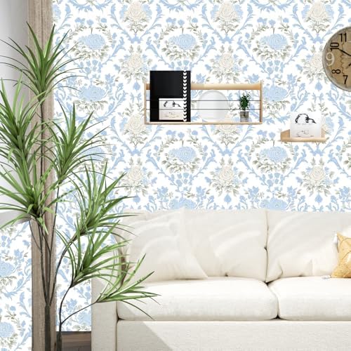 ILHIIOR Blue Floral Peel and Stick Wallpaper Boho 17.5 x118 Inches - Image 6