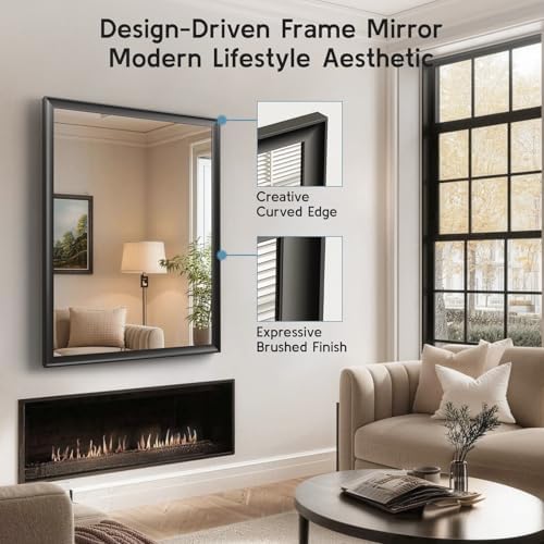 30x40 Inch Black Bathroom Mirror, Rectangle Vanity Wall Mirror - Image 2