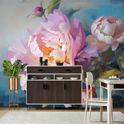 Large Pink Peony self-Adhesive Oil Painting, Impressionist Style Floral murals - Image 4