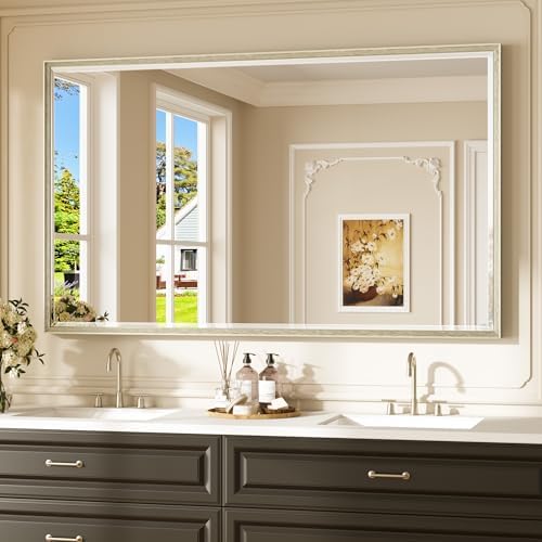 Keonjinn 60" x 36" Large Brushed Nickel Bathroom Mirror, Aluminum Alloy by Keonjinn