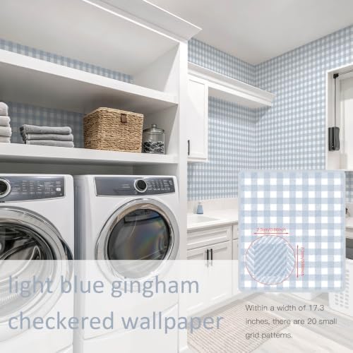 Heroad Light Blue Peel and Stick Wallpaper Gingham Checkered Contact Paper - Image 2