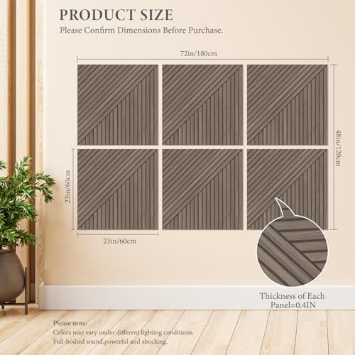 JBER Wood-Pattern Acoustic Panels 23.6" x 23.6", 6 Pack, Light Walnut - Image 2